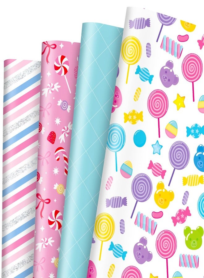 Whaline 12 Sheets Candyland Wrapping Paper - Not Roll - Colorful Sweet Candy Lollipop Plaid Stripe Gift Wrap Paper Folded Flat for DIY Crafts Christmas Birthday Party, 19.7 x 27.6 Inch - Image 1